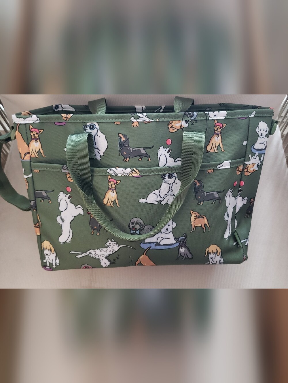 Vera Bradley Olive Green Dog Print Tote With Matching Adjustable Dog Collar